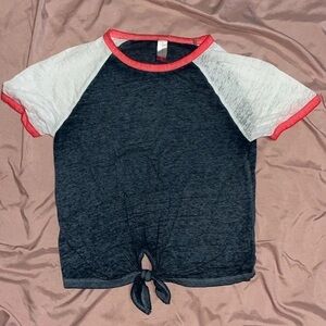 No Boundaries Kids Tie-Front Raglan Tee - Black, White, and Red